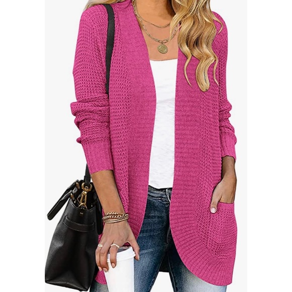 merokeety Sweaters - Merokeety Chunky Knit Open Front Hot Pink Cardigan size Small